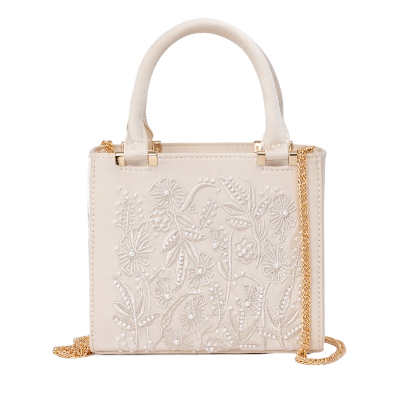 Top Handle Structured - Bolso de Mano Bordado con Perlas,